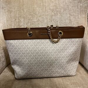 Michael Kors Tan and Cream Tote Bag